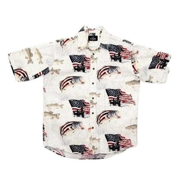 Red Head Brand Co Other - Red Head Patriotic American Flag And Fish Button Down Shirt Short Sleeve Size L